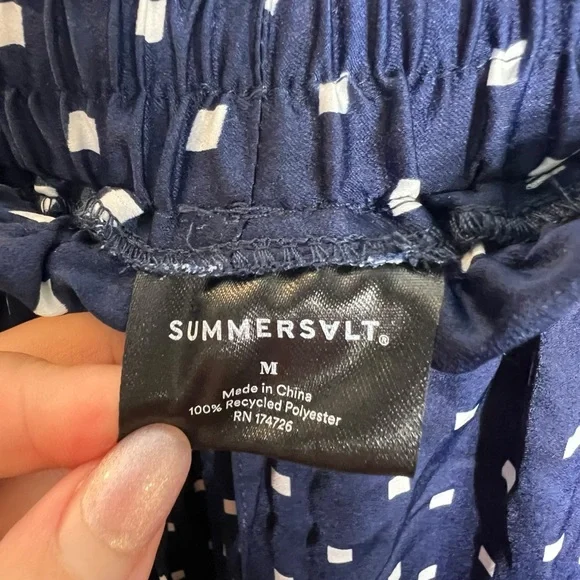 Summersalt Wide Leg Satin Polka Dot Navy Draw String Pant, Medium - Picture 5 of 5